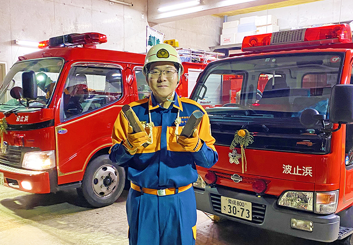 地消防団員として今治市消防団『年末夜警』に参加