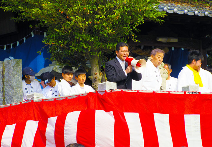 旭方荒龍神社春の大祭開会式で来賓挨拶